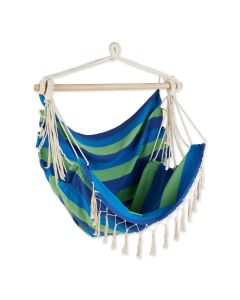 BLUE LAGOON STRIPE HAMMOCK CHAIR WITH FRINGE TRIM